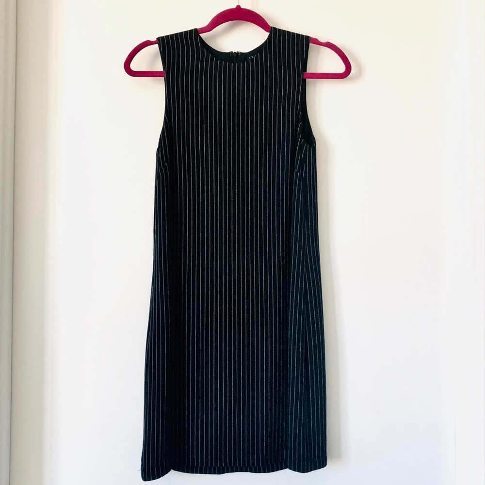 Theory Black and White Striped Midi Dress